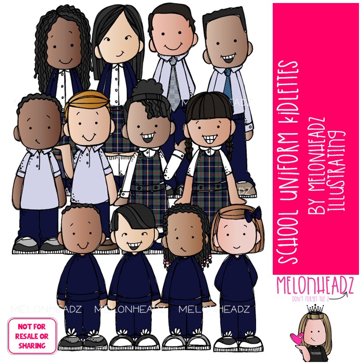 Kidlettes School Uniforms clip art 2025 COLORED Version