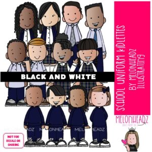 Kidlettes School Uniforms clip art 2025 BLACK AND WHITE