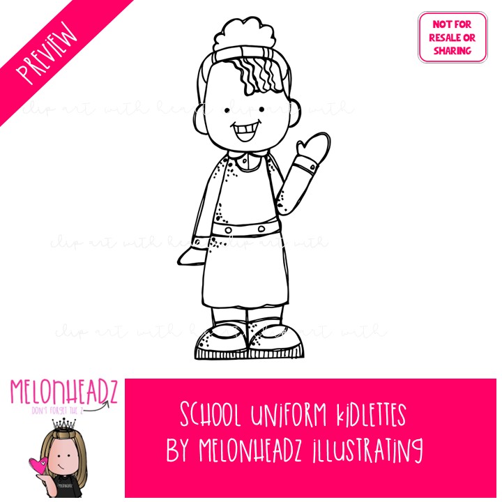 Kidlettes School Uniforms clip art 2025 BLACK AND WHITE - Image 2