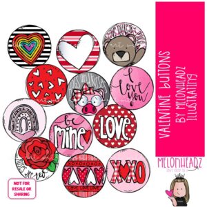 Valentine Button clip art, Badge clip art COLORED Version