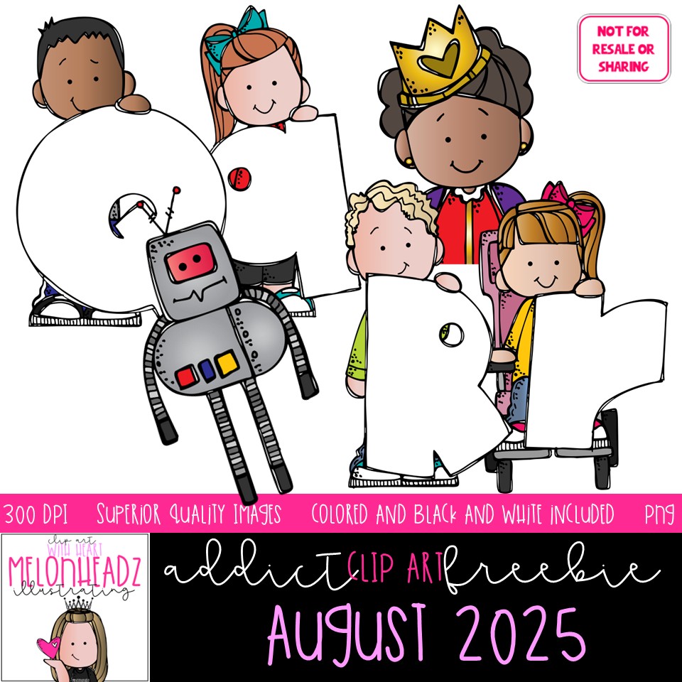 Melonheadz Addicts August 2025 clip art, Alphabet Mini