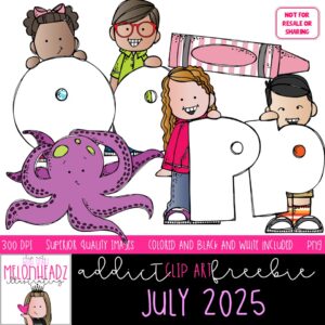 Melonheadz Addicts July 2025 clip art, Alphabet Mini