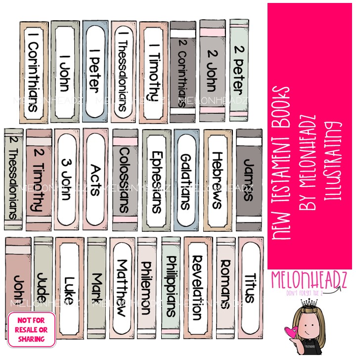 New Testament Books clip art, Bible, Printable PDF COLORED Version