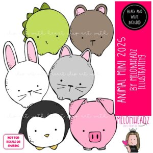 Animal clip art 2025, dinosaur, pig, bunny Mini