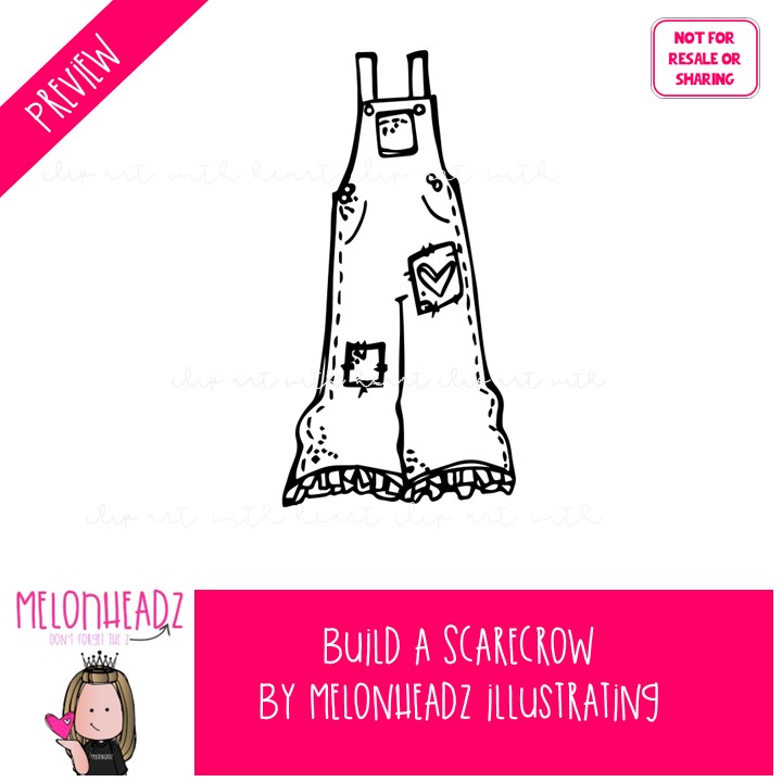 Build a Scarecrow clip art, fall, autumn, digital paper doll BLACK AND WHITE - Image 2