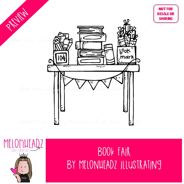 Book Fair clip art, Library, Fund Raiser BLACK AND WHITE - Image 2