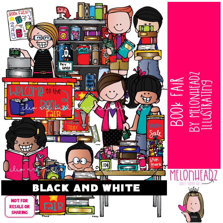 Book Fair clip art, Library, Fund Raiser BLACK AND WHITE