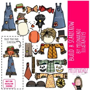 Build a Scarecrow clip art, fall, autumn, digital paper doll COLORED Version