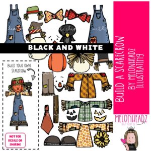 Build a Scarecrow clip art, fall, autumn, digital paper doll BLACK AND WHITE