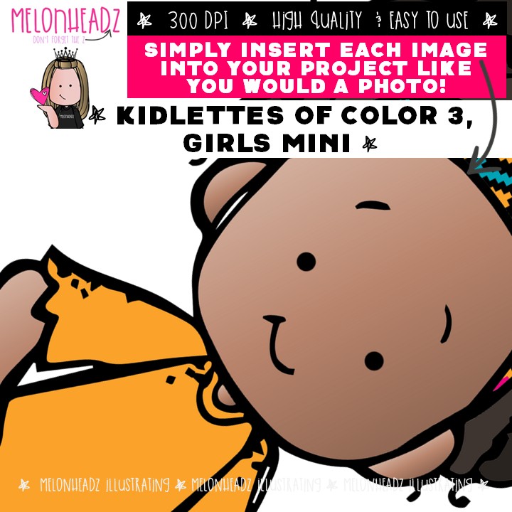 Kidlettes of color 3 clip art, girls, African American Mini - Image 3