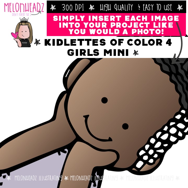 Kidlettes of color 4 clip art, girls, braids, African American Mini - Image 3