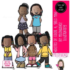 Kidlettes of color 4 clip art, girls, braids, African American Mini