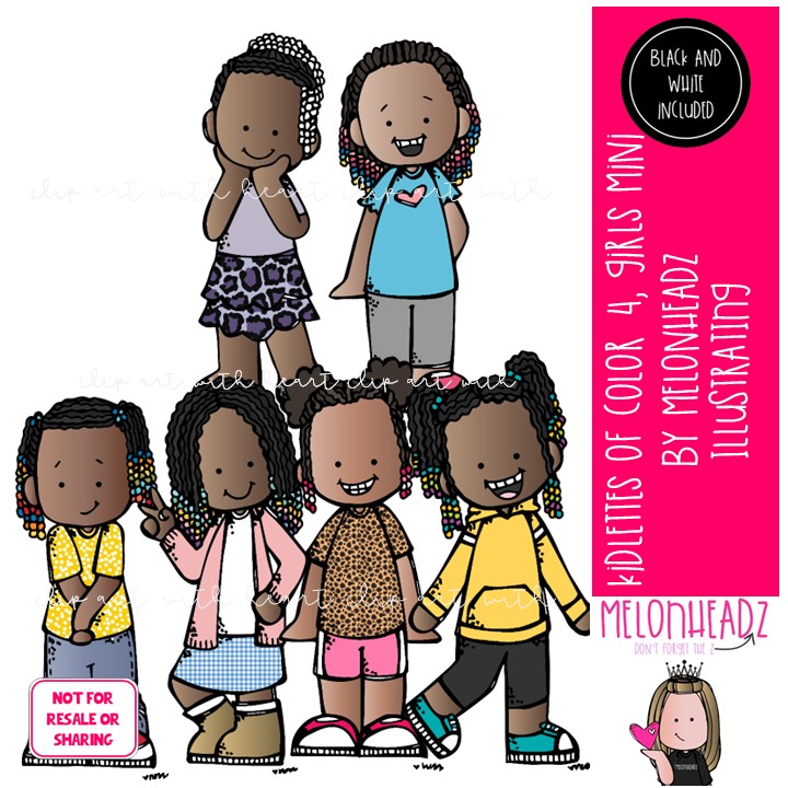 Kidlettes of color 4 clip art, girls, braids, African American Mini