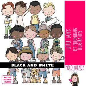 Little Boys clip art, kids BLACK AND WHITE