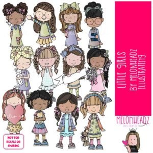 Little Girls clip art, Addie's Edition, kids COLORED Version