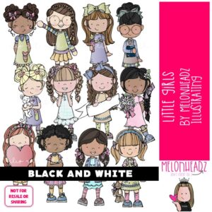 Little Girls clip art, Addie's Edition, kids BLACK AND WHITE