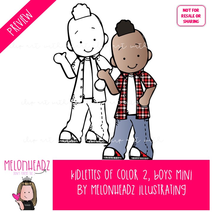 Kidlettes of color 2 clip art, boys, African American Mini - Image 2