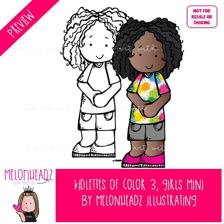 Kidlettes of color 3 clip art, girls, African American Mini - Image 2