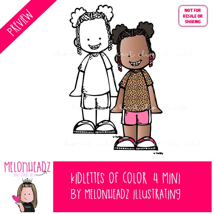 Kidlettes of color 4 clip art, girls, braids, African American Mini - Image 2