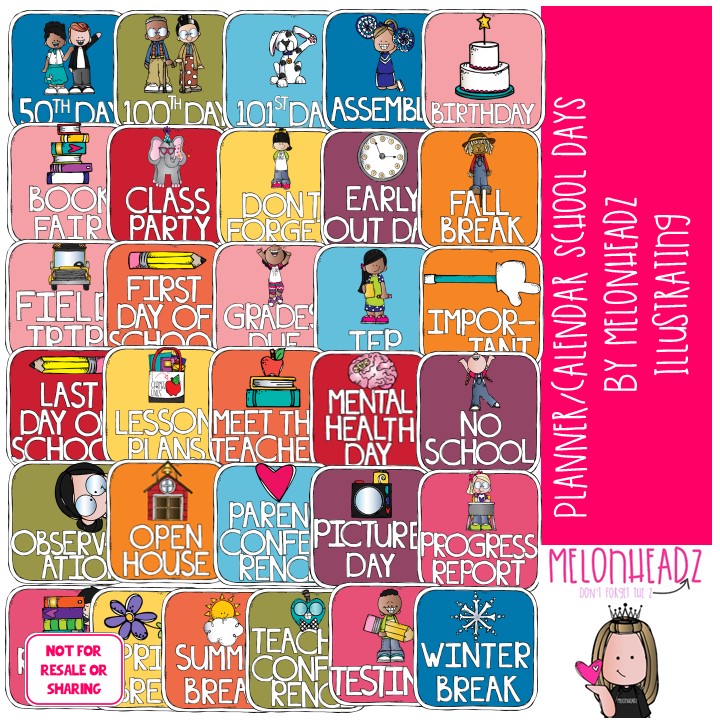 Planner calendar school days (c) Melonheadz Illustrating LLC 2022