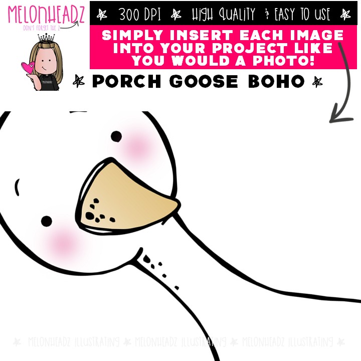 Porch Goose clip art, Build A, Mix and Match, year long BOHO COLORED Version - Image 3