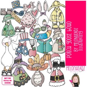 Porch Goose clip art, Build A, Mix and Match, year long BOHO COLORED Version