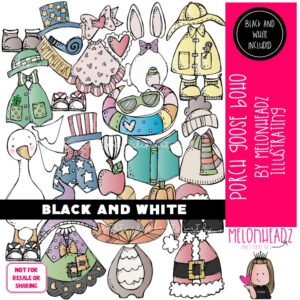 Porch Goose clip art, Build A, Mix and Match, year long BOHO BLACK AND WHITE