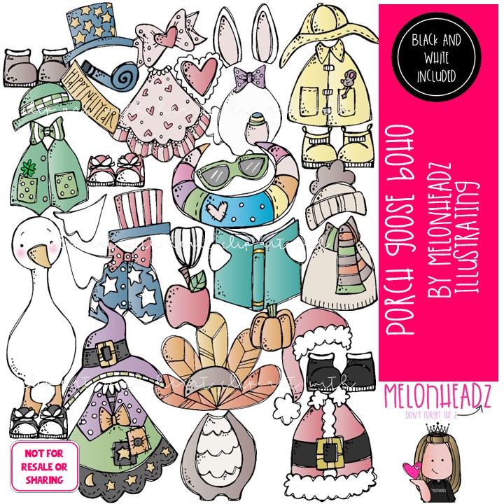 Porch Goose clip art, Build A, Mix and Match, year long BOHO COMBO PACK