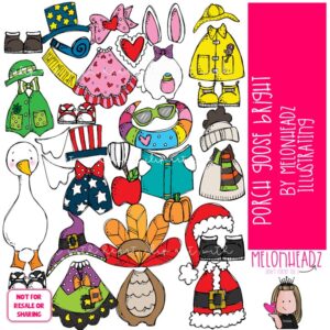 Porch Goose clip art, Build A, Mix and Match, year long BRIGHT COLORED Version