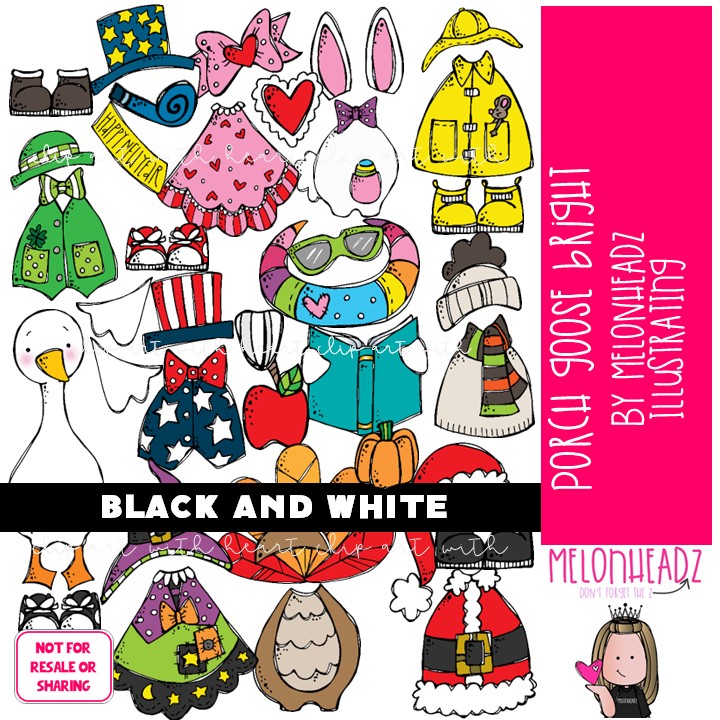 Porch Goose clip art, Build A, Mix and Match, year long BOHO BLACK AND WHITE - Image 3