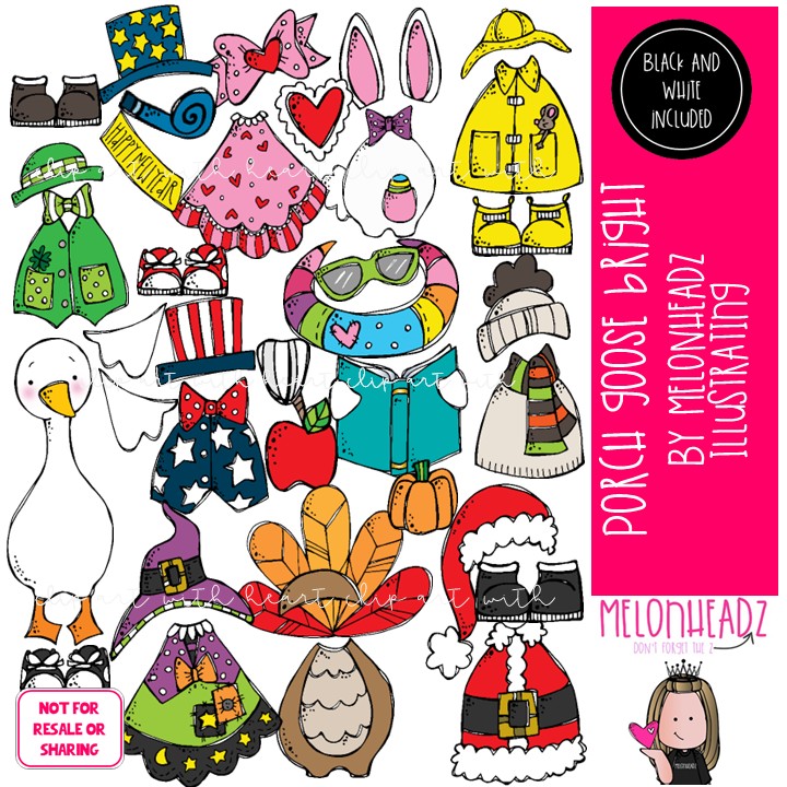 Porch Goose clip art, Build A, Mix and Match, year long BRIGHT COMBO PACK