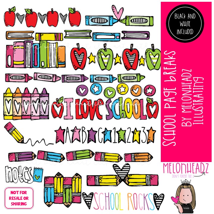 School Page Breaks clip art (c) Melonheadz Illustrating LLC 2025 C