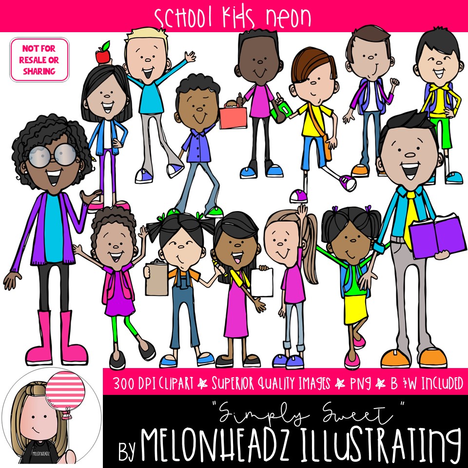 Simply Sweet scool kids (c) Melonheadz Illustrating LLC 2024 NEON