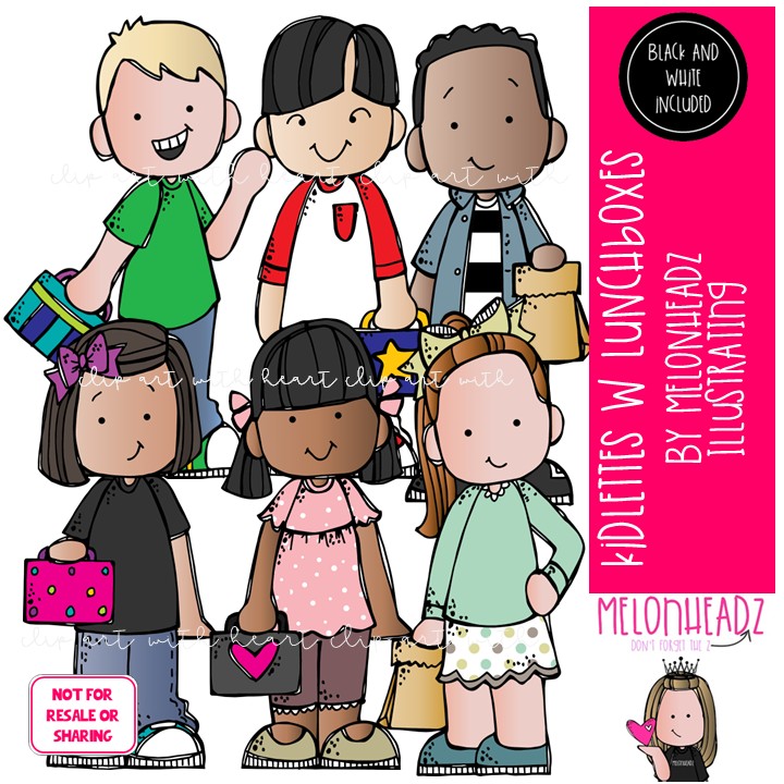 Kidlettes with lunch boxes clip art, eat, schedule Mini