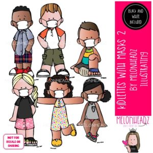 Kidlettes with masks clip art 2, social distance, pandemic Mini