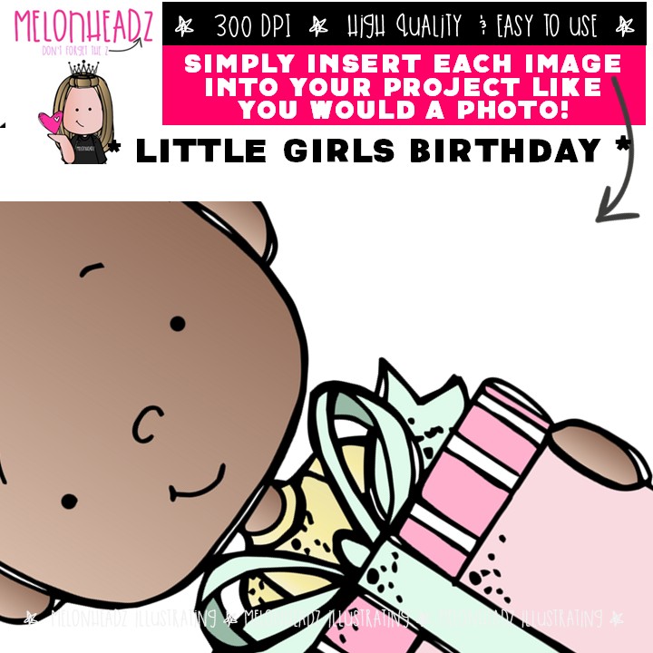 Little Girls Birthday clip art 2026, cake, party Mini - Image 3