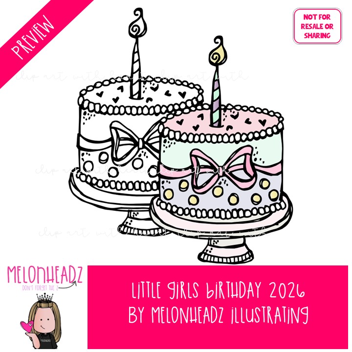 Little Girls Birthday clip art 2026, cake, party Mini - Image 2