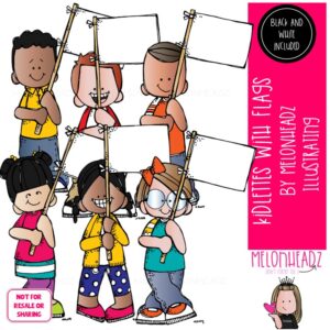 Kidlettes with flags clip art, blank Mini