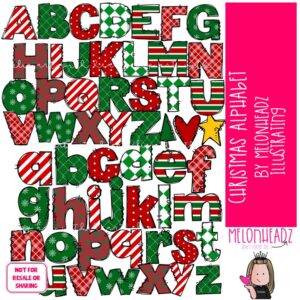 Christmas Alphabet clip art, letters, ABCs COLORED Version
