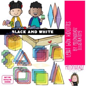 Light Box Kidlettes clip art, play, shapes BLACK AND WHITE