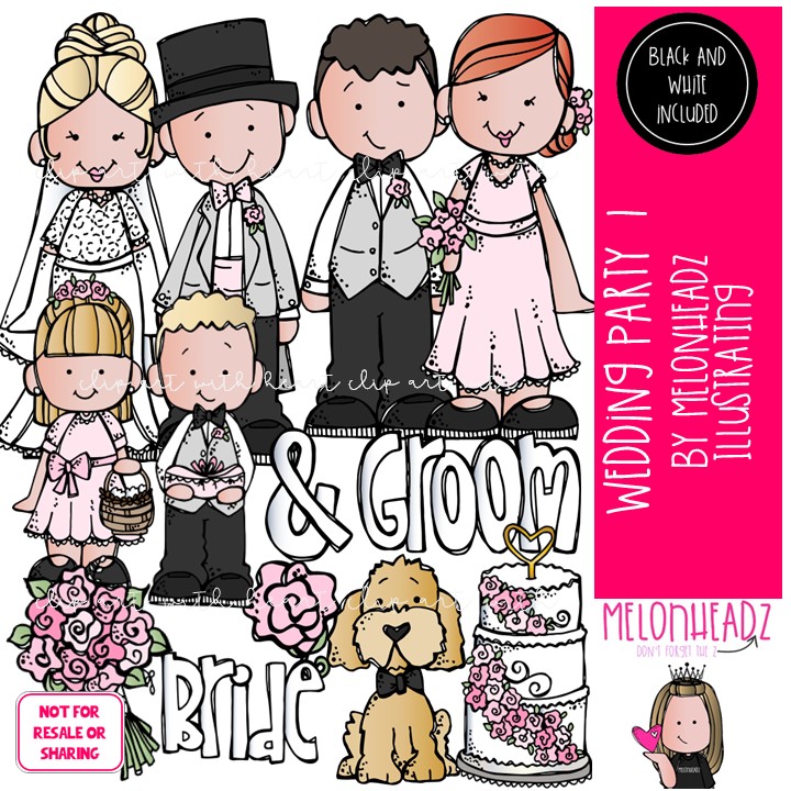 Wedding Party 1 clip art, bride, groom COMBO PACK