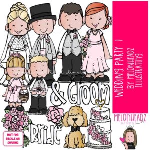 Wedding Party 1 clip art, bride, groom COLORED Version