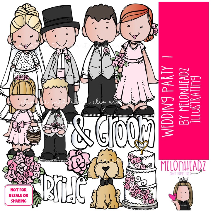 Wedding Party 1 clip art, bride, groom COLORED Version
