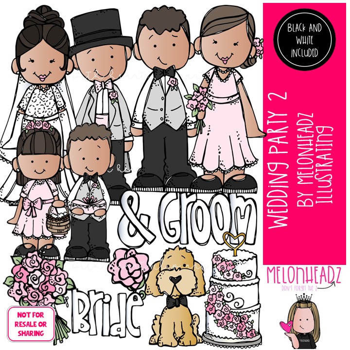 Wedding Party 2 clip art, bride, groom COMBO PACK