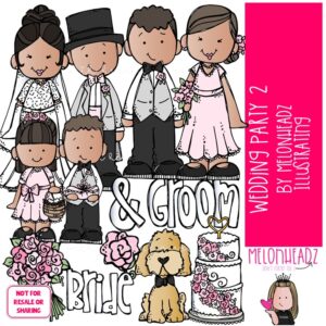 Wedding Party 2 clip art, bride, groom COLORED Version