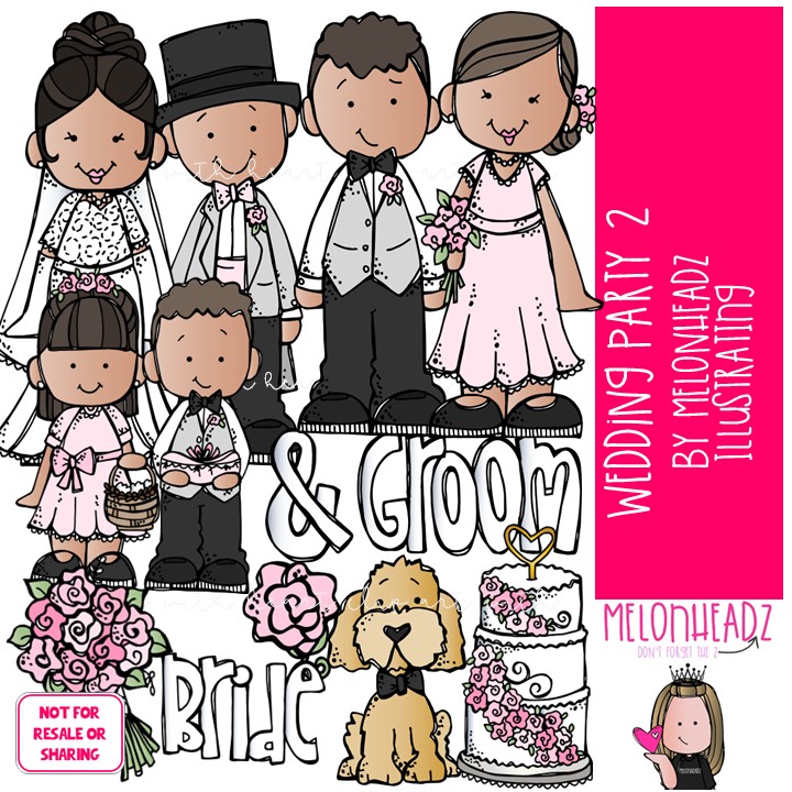 Wedding Party 2 clip art, bride, groom COLORED Version
