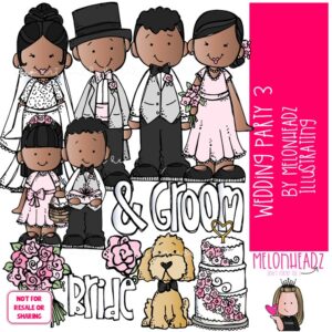 Wedding Party 3 clip art, bride, groom COLORED Version
