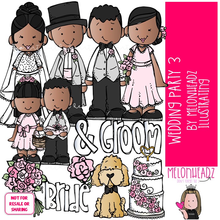 Wedding Party 3 clip art, bride, groom COLORED Version
