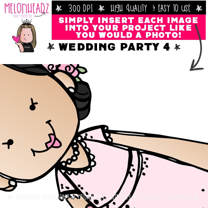 Wedding Party 4 clip art, bride, groom COLORED Version - Image 3