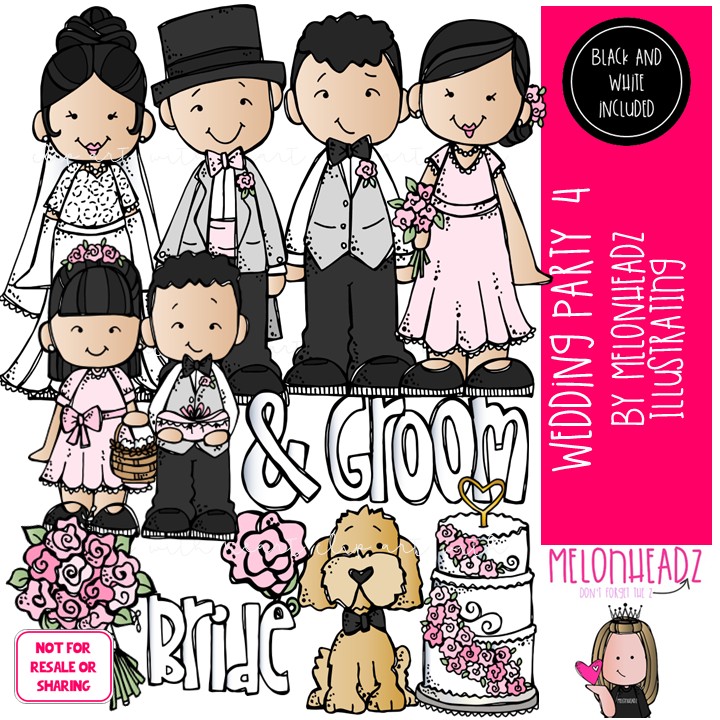 Wedding Party 4 clip art, bride, groom COMBO PACK